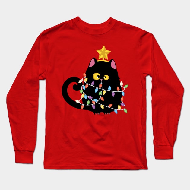 Funny Christmas black cat Long Sleeve T-Shirt by AnnArtshock